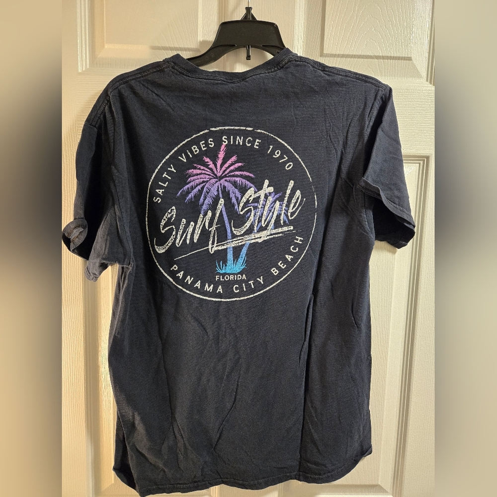 Men's Surf Style Black Tee with Vibrant Logo, Size M